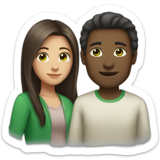 African man and asian girl with brown long hair and green eyes sticker