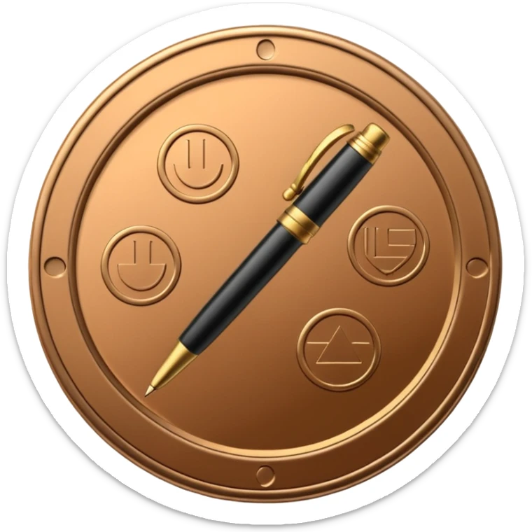 generate a token like a regular, real-life coin with an image of a pen in the middle sticker