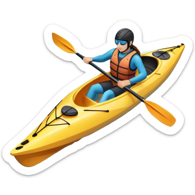An icon showing a close-up of a sleek kayak with double-bladed paddles gliding through water. Splashes surround the boat as it cuts across a calm surface, symbolizing speed and focus. Transparent background emphasizes the dynamic and personal nature of kayak paddling. sticker