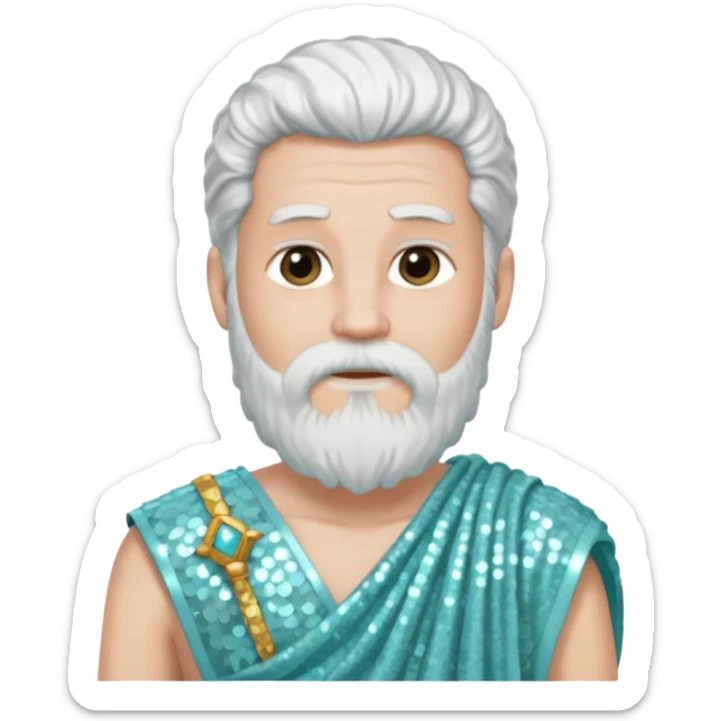 Uranus from Roman Deities with long white hair and beard, pale cyan sequin toga sticker