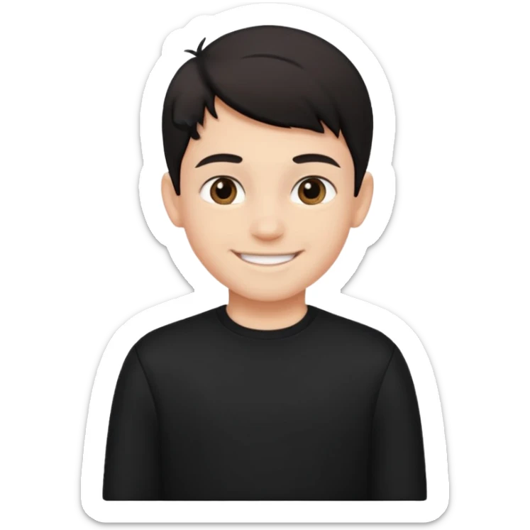 Maktab yonida kulib turgan qora kiyimdagi bola emojisini chiqarib ber sticker