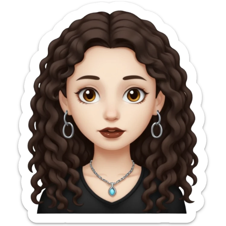 naked white skined girl with long littlebit curly hair dark brown hair and septum piercing  with beautifull skinny body  sticker