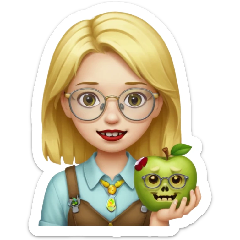 apple zombie emoji girl with gold hair glasses and braces sticker