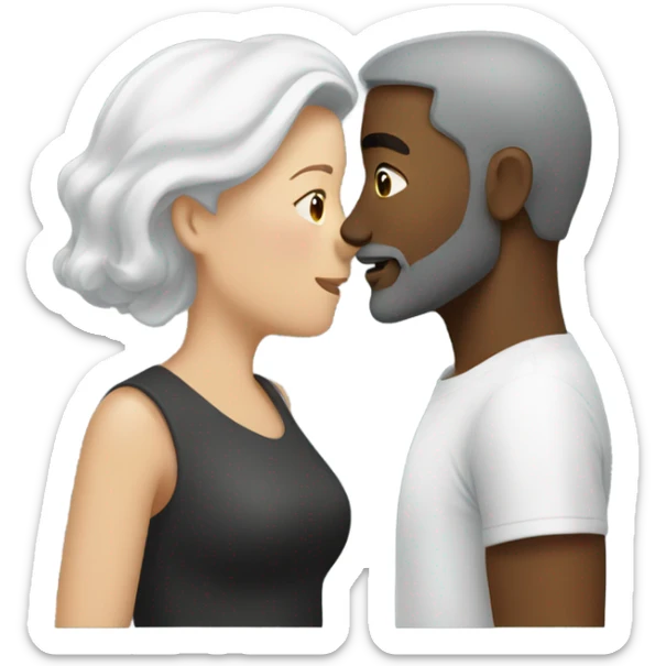 Black man with brown hair and beard kissing white female with short grey hair  sticker