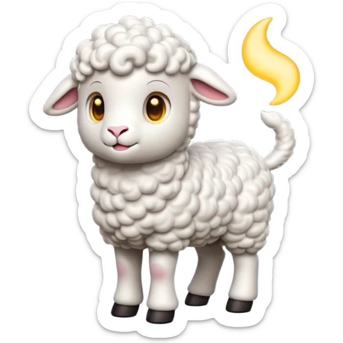 cinematic-[lamb]-realistic-full-body-standing-emoji,-tail-flicking-lazily,-head-tilted-dramatically,-curly-[white]-fur,-simplified-yet-realistic-focused-features,-highly-detailed,-glowing-with-an-almost-sarcastic-glow sticker