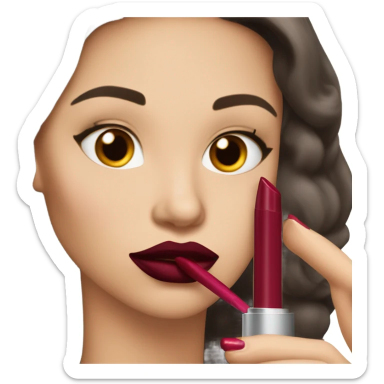 White brunette femme fatale dressed in burgundy putting lipgloss on her lips sticker