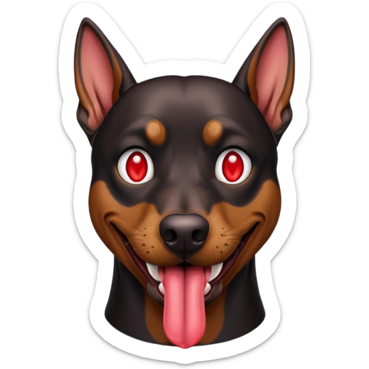 Generate a emoji of a big evil doberman dog with red eyes and a tongue sticking out,  sticker
