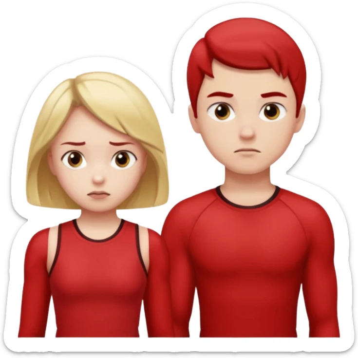 Girl and boy in red gym clothes who are thinking about something sticker