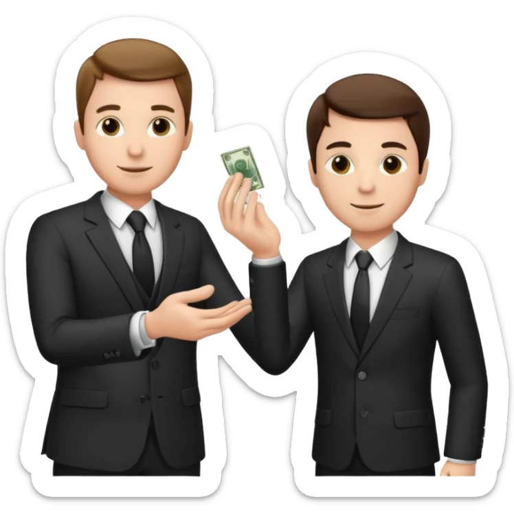 The businessman extends his hand to the side and give money to other businessman sticker