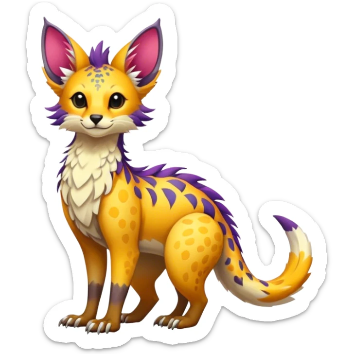 Feral Rare Fantasy vibrant colorful tropical Vernid-Trico-species by LiLaiRa, random markings, tufted tail, tufted ears, full body sticker