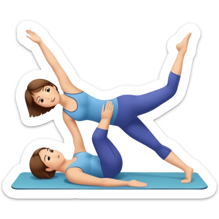 Pretty, slightly curvy white Woman with short brown hair doing Pilates exercises  sticker