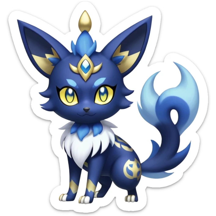 Shiny mExotic Badass Colorfulj Ethereal Royal Mysterious Gothic Meowstic-Zorua-Noibat-Pokémon-Fakémon-hybrid-creature (full body) with pattern-markings with golden eyes sticker