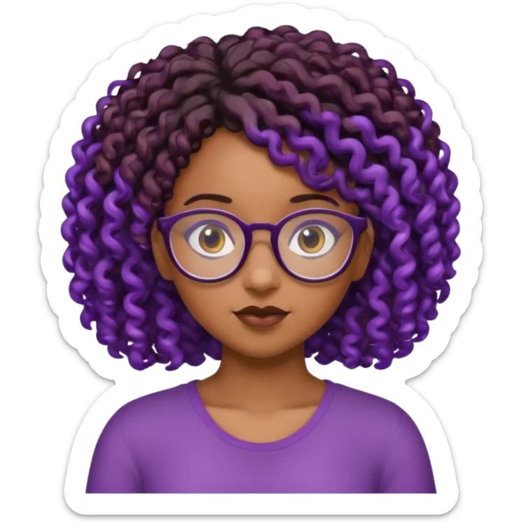 this emoji 🤓 but it’s a black girl with purple black curly hair no shoulders  sticker