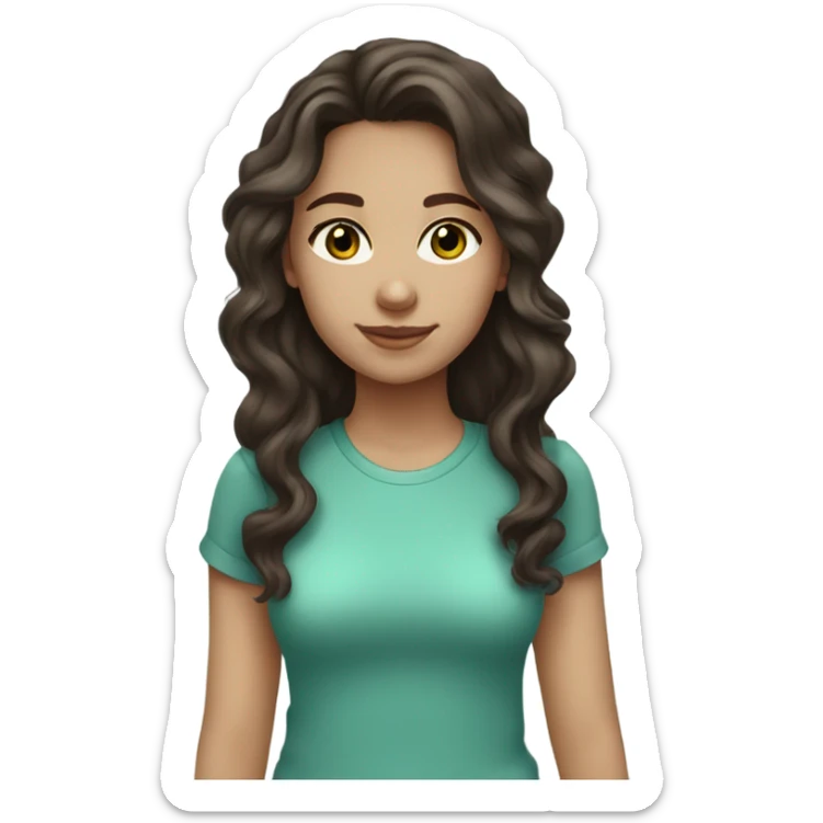 light blue green eyed girl with dark brown wavy hair with light skin tone sticker