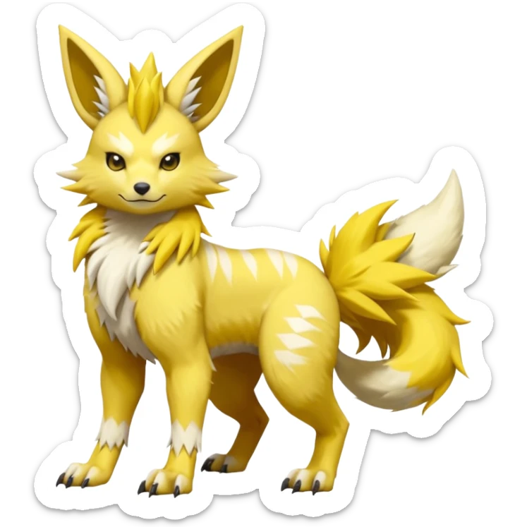 Feral Quadrupedal Digitigrade Jolteon-Furret-Renamon-Zeraora-Vernid-Sergal-fusion-hybrid-creature, full body  sticker