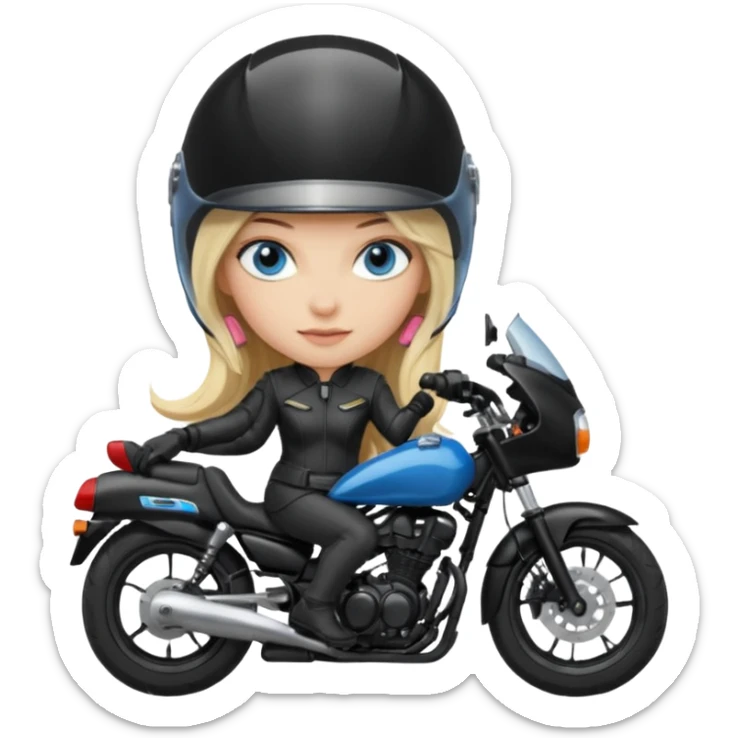 moça cabelo comprido loira de olho azul de capacete em uma moto honda preta  sticker