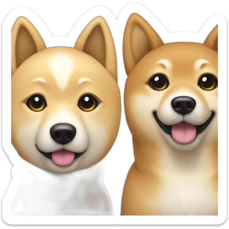 Shiba inu with two moms, one woth straight blonde hair and the other with black hair sticker