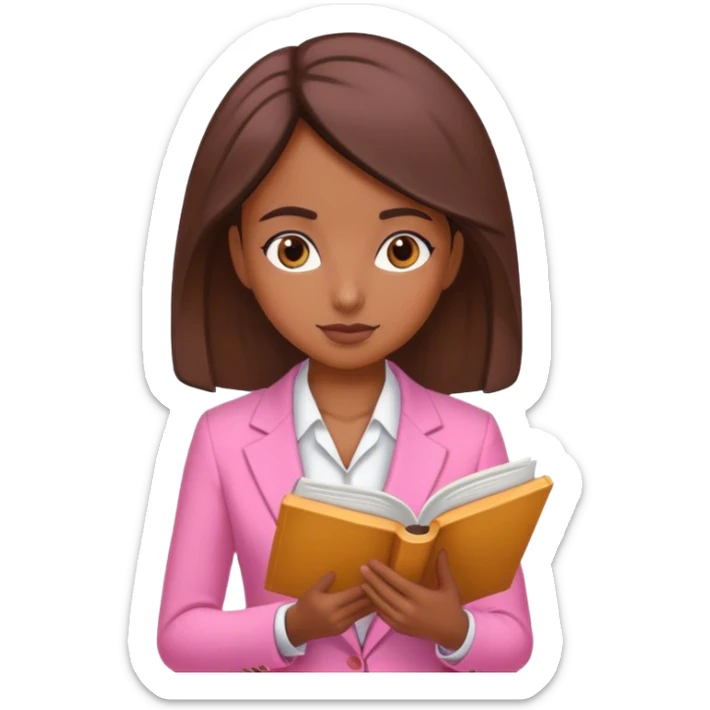 Brune girl pink suit book reading sticker