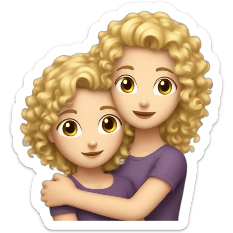 Curly hair white Girl hugs blonde girl sticker