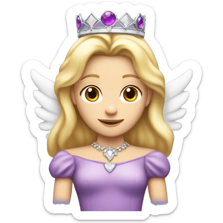 Caucasian, blonde princess wearing princess crown that does not look like a halo in a purple dress and she has angel wings  sticker