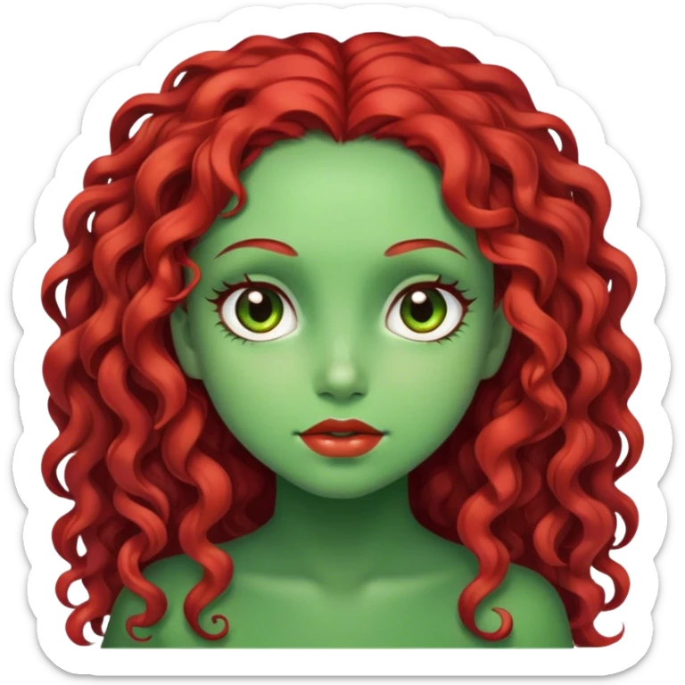 uma menina zumbi (pele verde) de cabelo cacheado vermelho longo e olhos castanhos  sticker