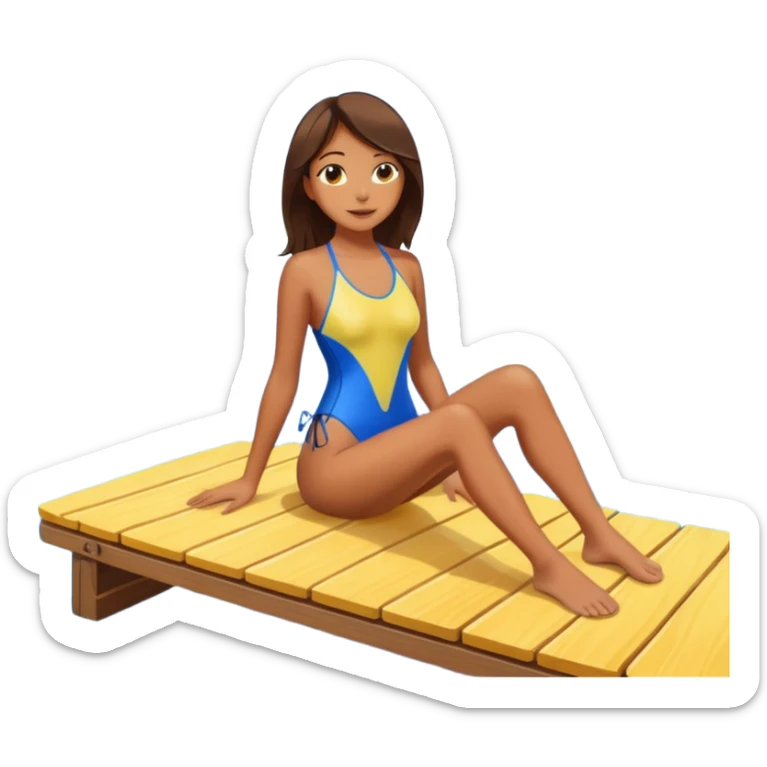 Girl tanning on a dock on the water with a sun in the sky sticker