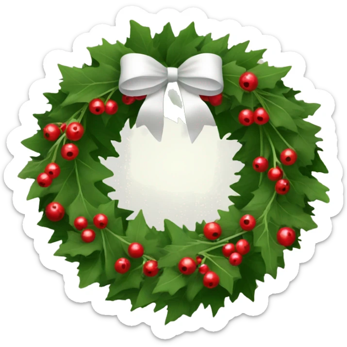 Christmas wreath with red berries and white ribbon on top of the wreath sticker