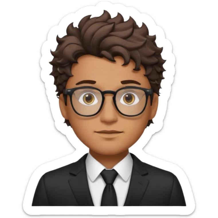 Could you draw me a man with wavy hair, low fade style, glasses, brown eyes, sharp facial features, and a masculine look? sticker