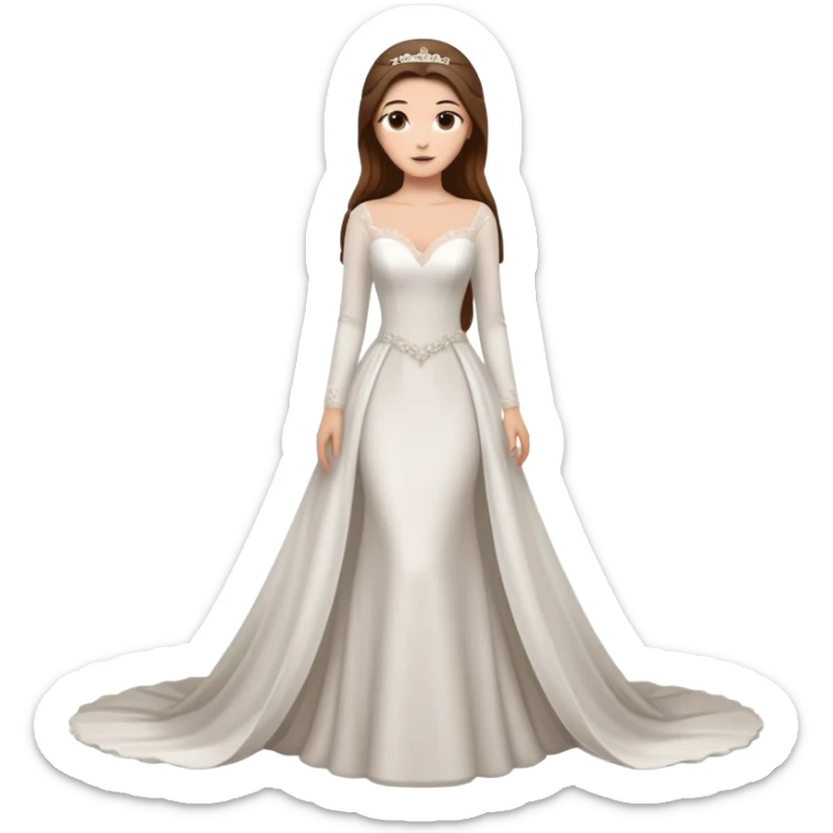 Chica blanca ,ojos marrones, vesti novia sexy manga ,  cuerpo entero ,pelo muy largo castaño y recogido,  cola larga sticker