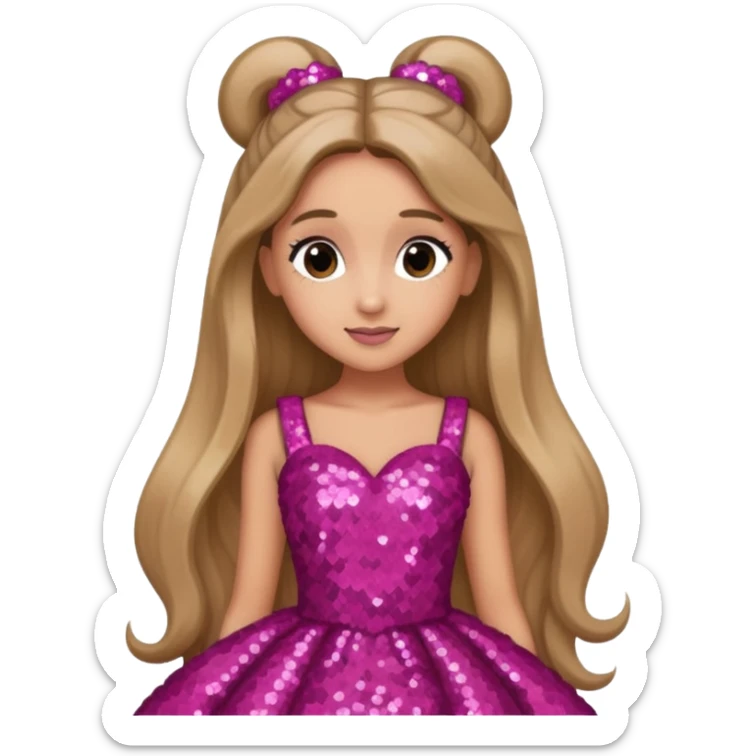 Ariana Grande with long dark blonde hair, dark pink sequin dress sticker