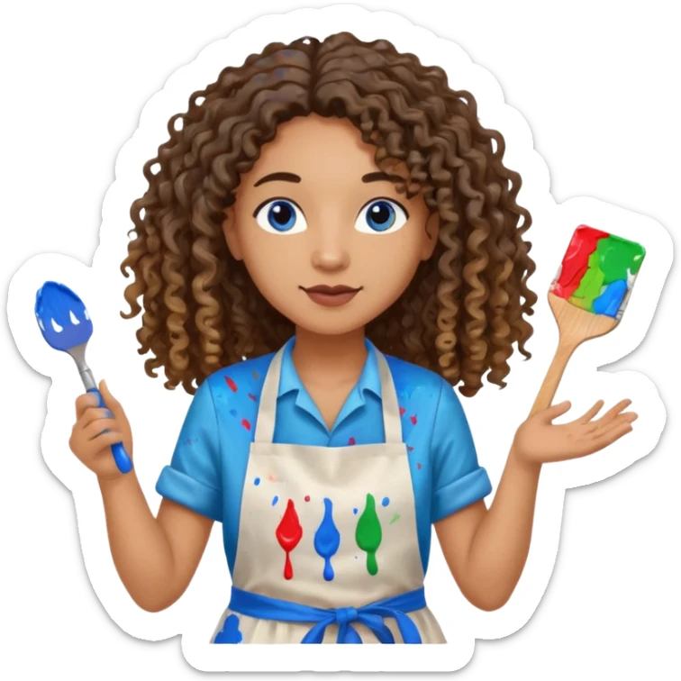 un professeur métisse au cheveux mi long bouclés avec des yeux bleus d'arts plastiques sticker
