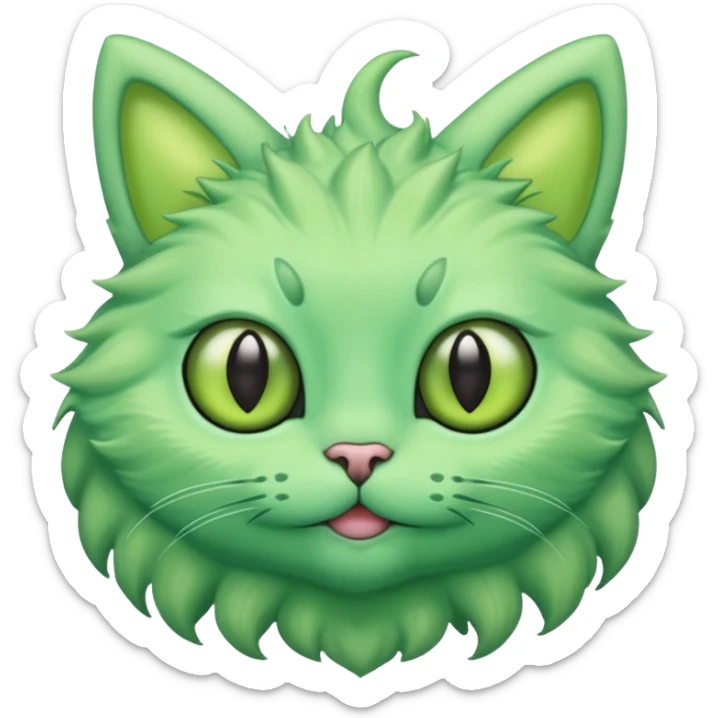 I want a cute fluffy green cat with alien eyes and alien antennas sticker