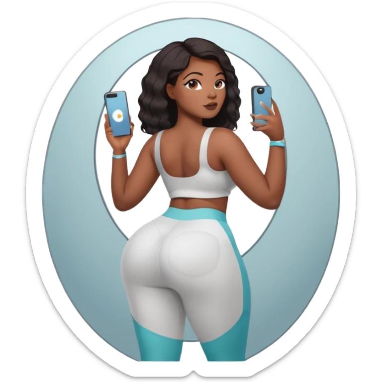 a slim thick baddie black girl taking a picture in the mirror with a really big butt sticker