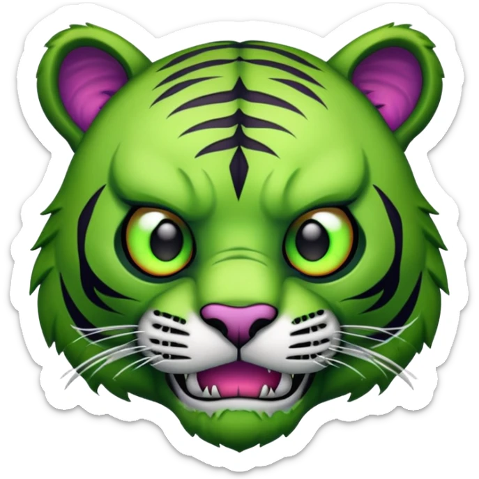 zombie tiger face with green skin and stitches for Twitch emote sticker