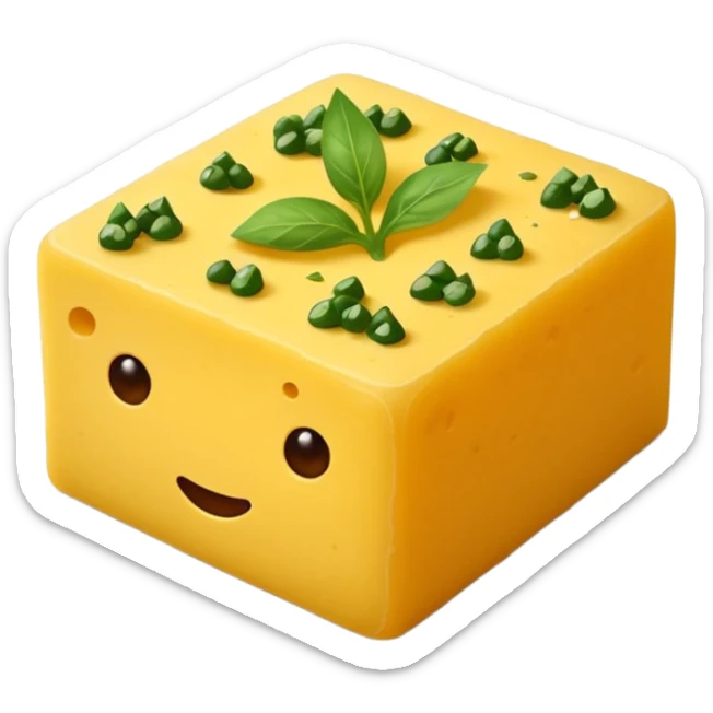 khaman dhokla, close-up of a single piece with seasoning, emoji style sticker