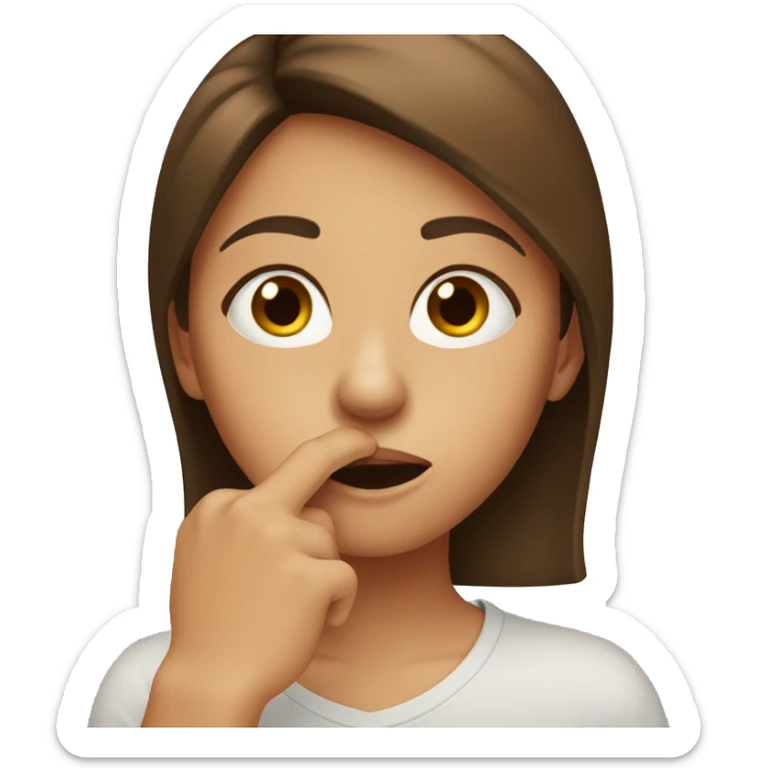 Brown-haired girl, puts her finger at her mouth, like a "secret" sticker