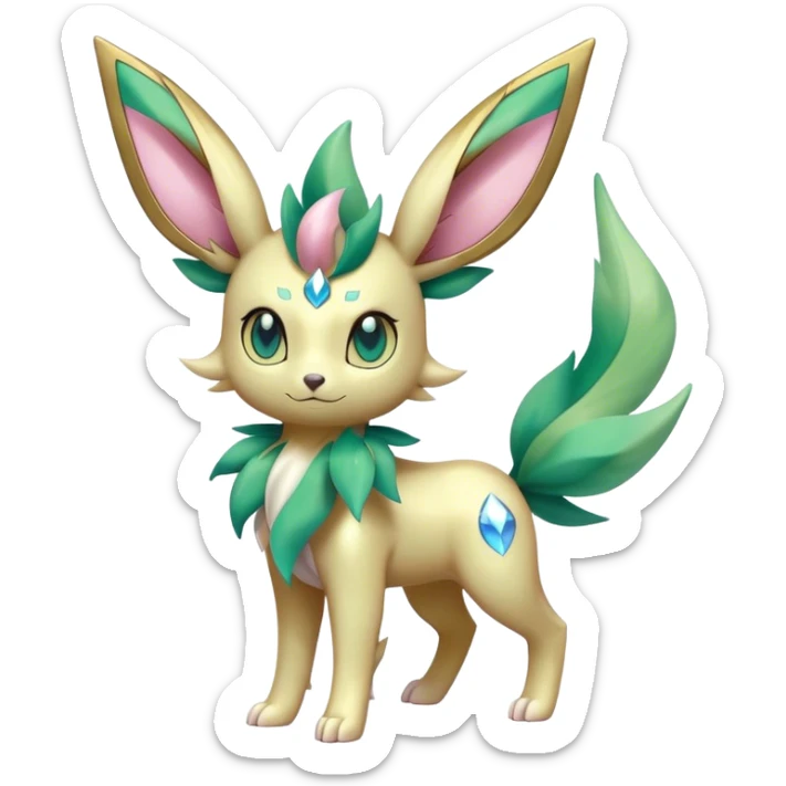 Shiny Cool Sparkly Cute Ethereal Leafeon-Sylveon-Fakemon-hybrid-fusion- full body sticker