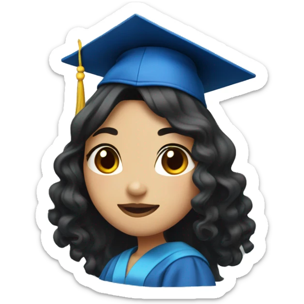 asian girl wearing blue graduation cap with long curly black hair sticker