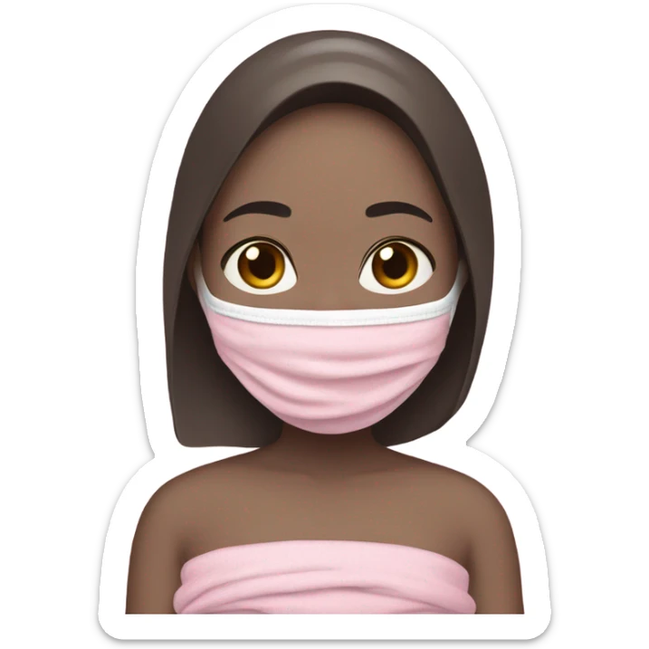 Pale girl with pink face mask in a pink towel with dark brown hair  sticker