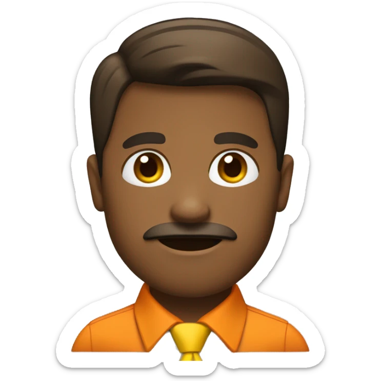A man with brown short hair, brown skin, a brown mustache, wearing an orange shirt and a large yellow tie. sticker