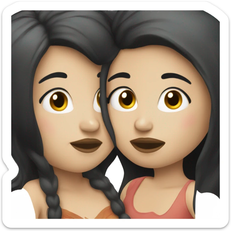 Lesbian women kiss. They have long black hair and white skin color. sticker