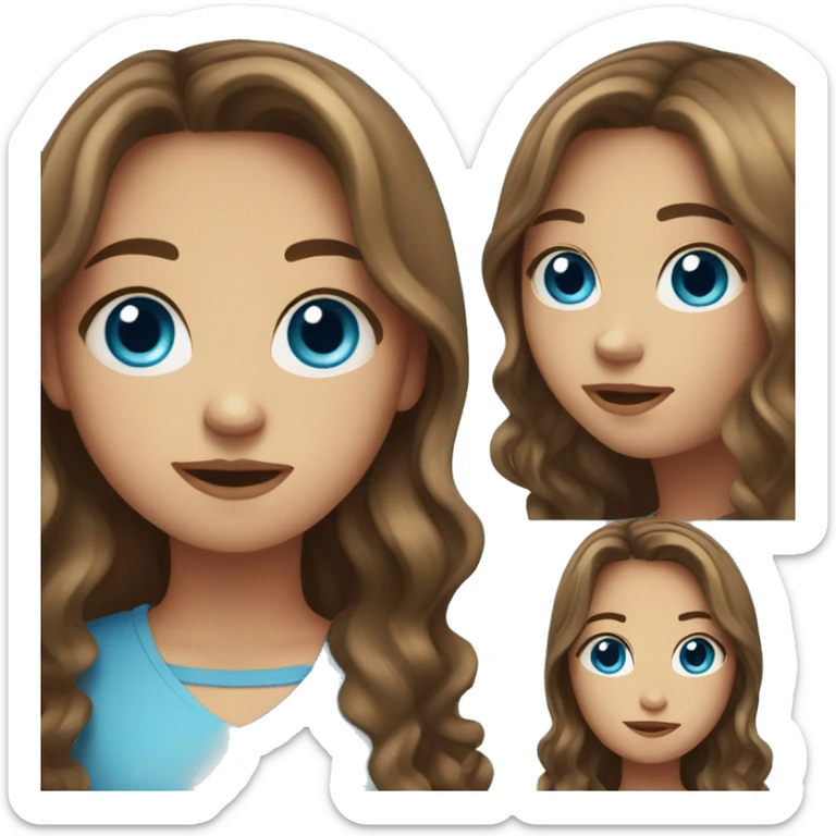 Teenage girl, wavy long brown hair, blue eyes sticker