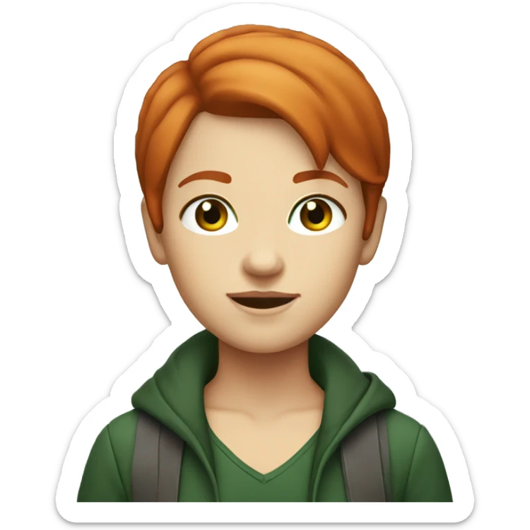 Redhead with short hair by the shoulders in layers, with dark green eyes sticker