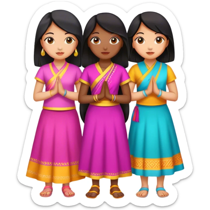 A group of girls taking a group picture. One black girl, 3 East Asian girls, and one Indian girl  sticker