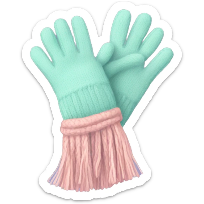 Gloves and Scarf: A matching set in pastel colors, with a cozy texture, and tassels on the ends of the scarf. sticker