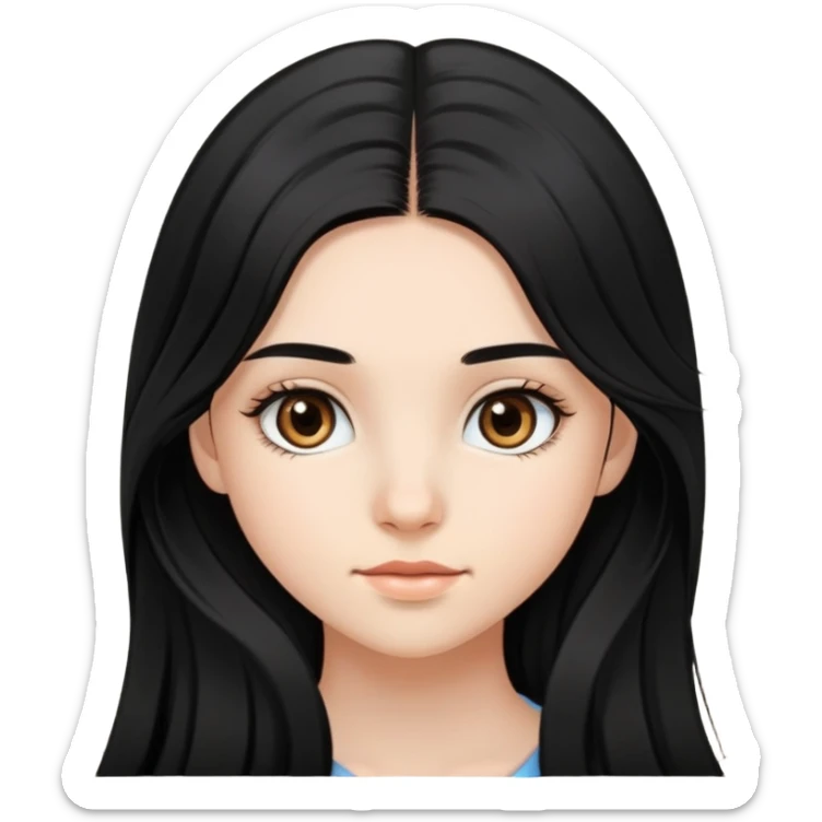 teen girl with long black hair and long natural brown eyelashes sticker