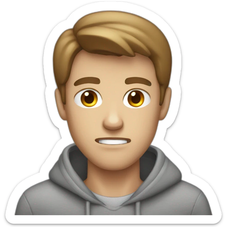 a white male with VERY VERY short brown hair is VERY ANGRY angry and wearing gray sweatshirt sticker