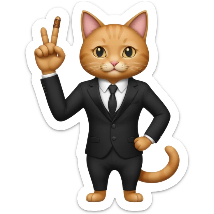 A cat in the black suite with a cigar in a paw with the other paw in the "classic" hand gesture with a "classic" face. sticker