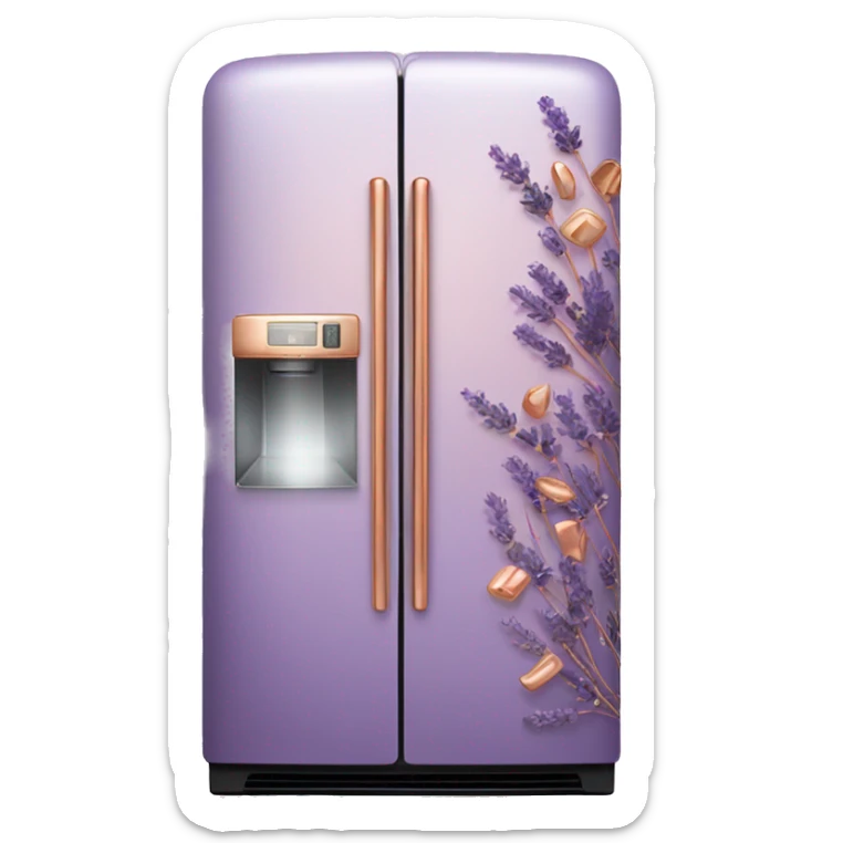 Realistic lavender and copper fridge decorated in rose gold and purple flower pattern. sticker