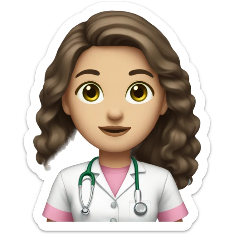 nurse with pink shirt long dark brown hair green eyes sticker